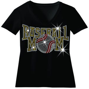 Custom Baseball Mom Rhinestone Bling Shirt Bedazzled Baseball Mama Sweatshirt Customized School Baseball Mother&#39;s Day Sparkle T shirt Gift
