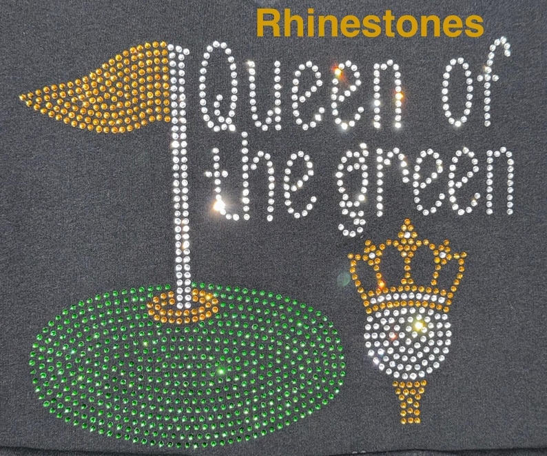 Custom Golf Rhinestone Bling Shirt Queen of the Green Golf Bedazzled Sweater Par than Bar Sequence Top Ladies Golf Shirt Golf Lovers Shirt image 2