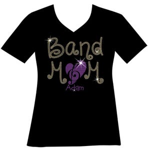 Heart Treble Clef Band Mom RHINESTONE Mega Bling Shirt, Band Mom Bling T, Custom Choose your Colors and Name Band Bling, Treble Clef Bling T