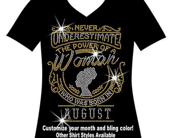 August Woman Rhinestone Bling Shirt, Birthday Queen Leo Apparel