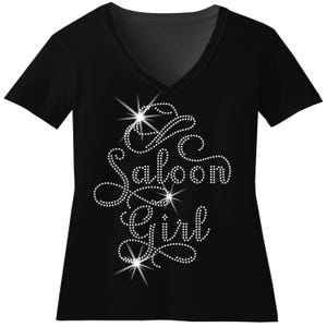 Saloon Girl with Cowgirl Hat Rhinestone Bling Shirt Bedazzled Cowgirl Nashville Trip Matching Sweatshirt Country Concert Boots On The Ground