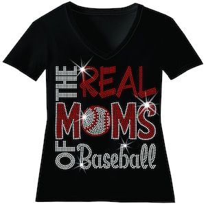 Custom Baseball Mom Rhinestone Bling Shirt The Real Moms of Baseball Bedazzled Sweater Team Spirit Baseball Sequence Top Matching Baseball