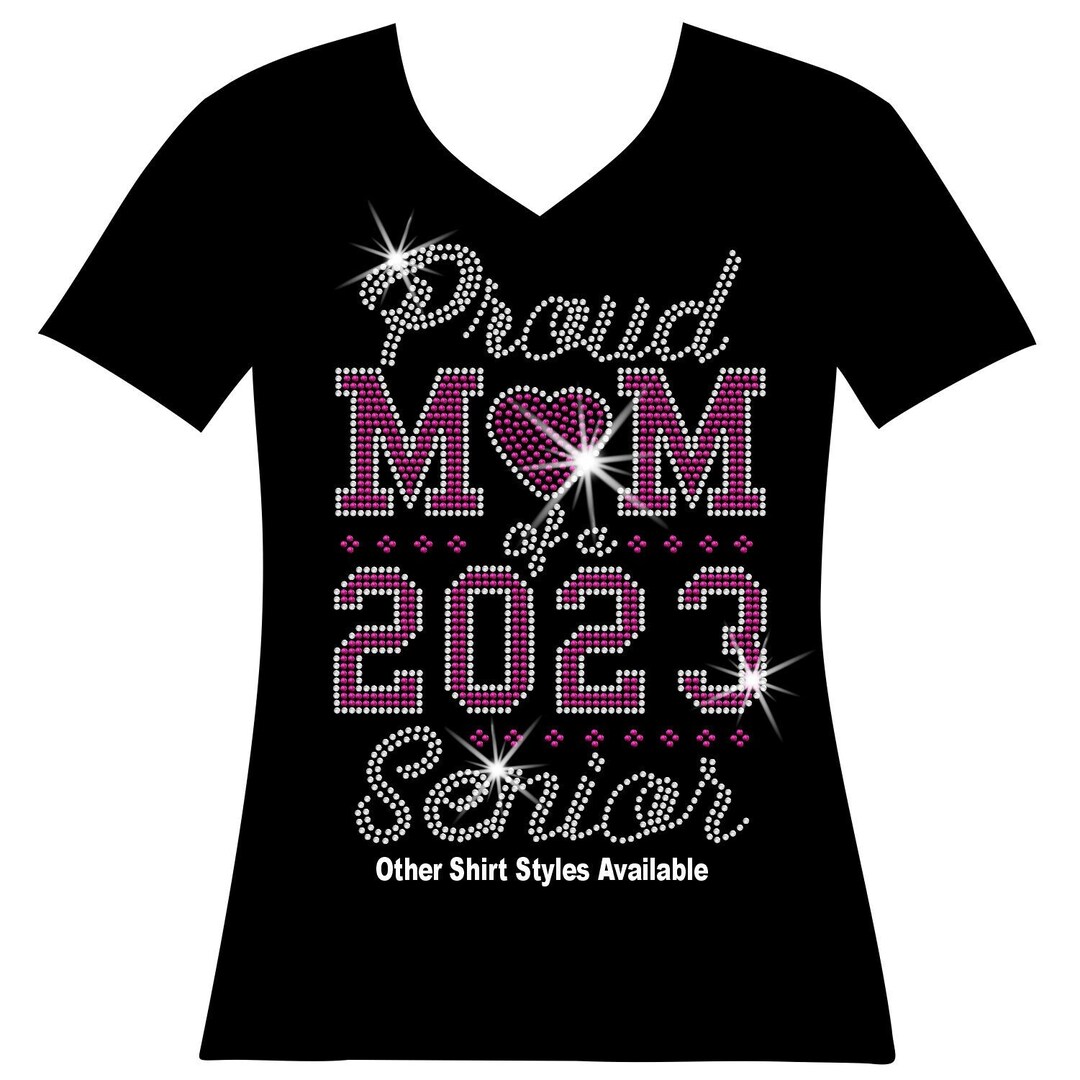 Proud Mom of a 2024 Senior, Rhinestone Graduation Shirt, Grad Mega ...