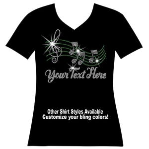 Sheet Music with Notes Add your Custom Words Rhinestone Bling Band Mom Drumline Sparkle Sweater High School Band Personalized Music Notes T
