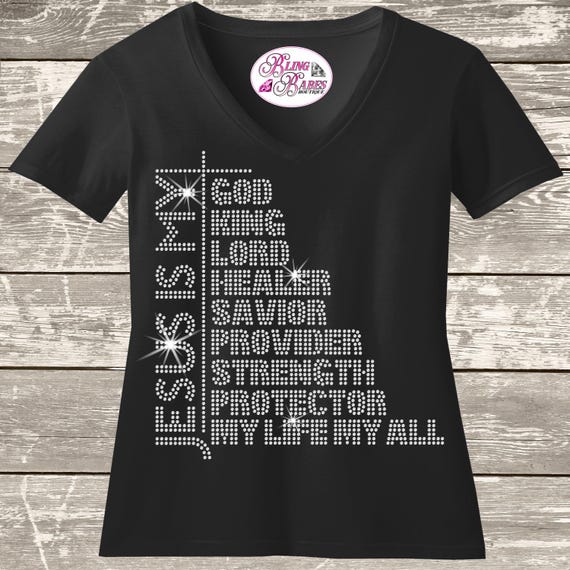 Jesus Is My God King Rhinestone Tee: Women's Christian Sparkle Shirt