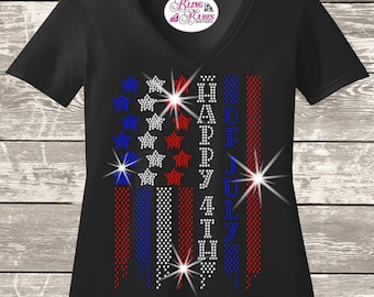 Rhinestone American Flag Shirt: Patriotic Ombre Tee (4th of July)