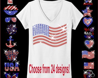 July 4th Relaxed Fit Rhinestone Bling Shirt Veteran Fourth Of July Patriotic 4th Of July Memorial Day Independence Freedom Memorial Day T