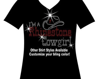 I'm a Rhinestone Cowgirl RHINESTONE Mega Bling Shirt, Ladies Cowgirl Bling, Woman's Rodeo Rider Shirt, Boots and Bling, Custom Western Bling