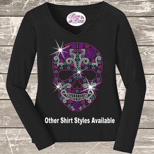 Sugar Skull Rhinestone Bling T-Shirt Day Of The Dead Costume Sugar Skull Rhinestone Bling T-Shirt Day Of The Dead Costume