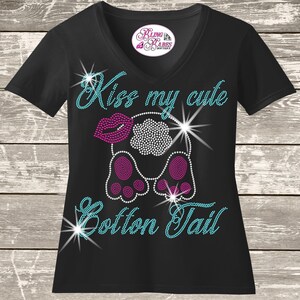 Rhinestone Cotton Tail Shirt, Funny Easter Bunny Bling Tee for Women