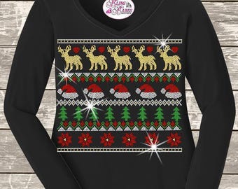 Ugly Christmas Sweater Rhinestone Shirt, Funny Holiday Tee, Christmas Party Shirt, Festive Graphic Tee, Christmas Gift for Women