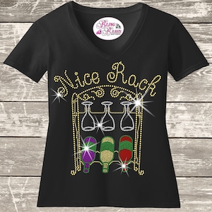 Nice rack wine rhinestone shirt with sparkling wine rack glasses and bottles design on unisex tee, funny wine lover shirt for women, bold bling apparel with high shine rhinestones