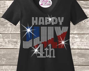 Sparkly Rhinestone 4th of July Shirt: Patriotic USA Bling Tee