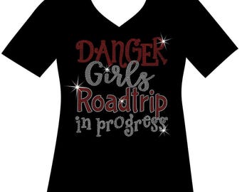Girls Road Trip In Progress Rhinestone Bling Shirt Girls Weekend Bedazzled Sweatshirt Girls Cruise Sparkle T Ladies Night Out Bachelorette T