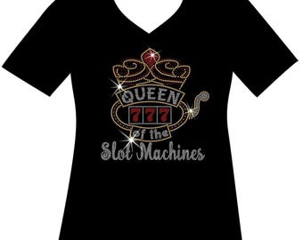 Queen of Slots Rhinestone Shirt: Vegas Gambling Bling Tee