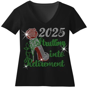 Struttng into Retirement 2025 RHINESTONE Mega Bling Shirt, Retirement Gift, Retired Shirt for Women,  Retired Grandma Shirt, Mother&#39;s Day T