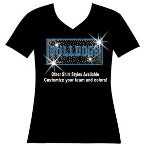 Custom Word in a Rectangle Ombre Box RHINESTONE Bling Shirt, Custom Team Name, Custom Team Logo Bling, Football Mom, Hockey Mom Basketball