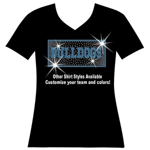 Custom Word in a Rectangle Ombre Box RHINESTONE Bling Shirt, Custom Team Name, Custom Team Logo Bling, Football Mom, Hockey Mom Basketball