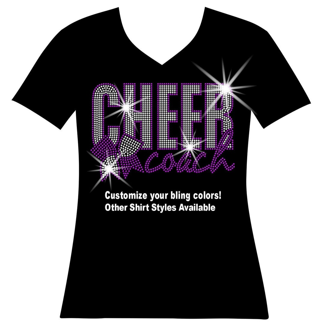 Cheer Coach With Cheer Bow RHINESTONE Mega Bling Shirt, Cheer Coach SPANGLE Gift, Sparkle Cheer