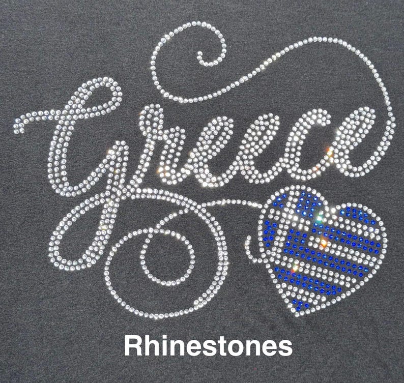 Greek Flag Rhinestone Bling Shirt Cursive Greece with Greek Heart Flag Bedazzled Sweater Greek Pride Sparkle Top Hellas Sequence T shirt image 2