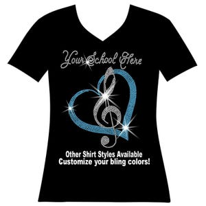 Heart Treble Clef Pick your School Custom Words Rhinestone Mega Bling, Drumline Mom Band Mom, Band Bling, I'm Only Here for the Half Time T