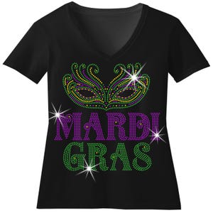 Mardi Gras Bedazzled Shirt Nola Rhinestone Feather Mask Masquerade Party Bling Nola Sparkle Bling T shirt Mardi Gras Parade Sequins Sweater