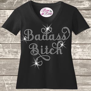Badass Bitch Rhinestone Shirt | Script Bling Tee for Women | Bold Sassy Sparkle Statement Top