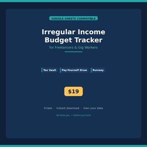 Spreadsheet voor een budget met onregelmatige inkomsten voor freelancers en zzp'ers | Variabel salaris: 'Betaal jezelf eerst'-tracker (Google Sheets)