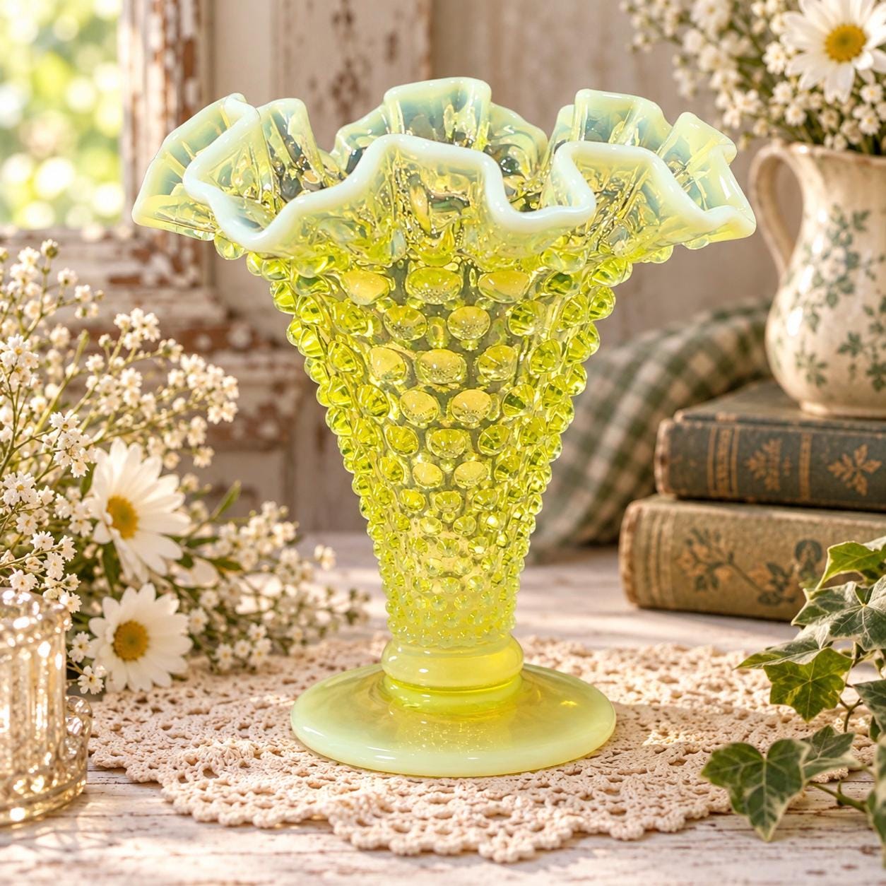 Fenton Opalescent Yellow Vases - Etsy