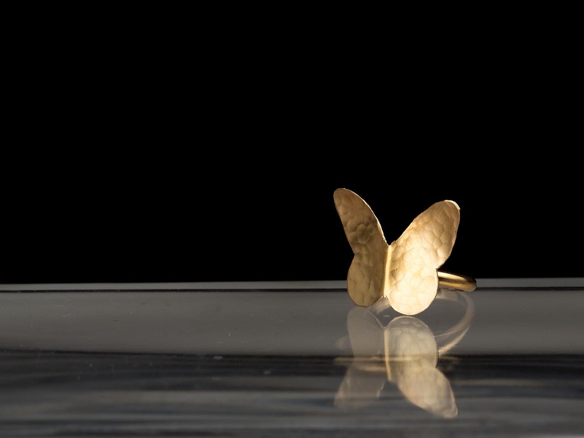 Butterfly Silver Ring Hammered Butterfly Statement Ring Etsy