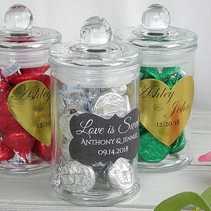 Wedding Favor Jars Candy Favor Jar Personalized Custom Favor Jar Candy Coffee Favors w Custom Labels Personalized Labels Love Is Sweet Jar