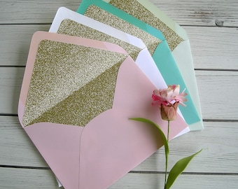 Oro Glitter Busta Ivory Glitter Rivestito Buste Mint Wedding Invitation Buste Blush Oro Glitter Busta A7 Custom Wedding Busta