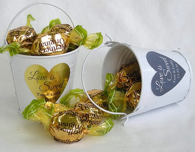 White Mini Bucket Favor Tin Pail Favors Love is Sweet Wedding Etsy