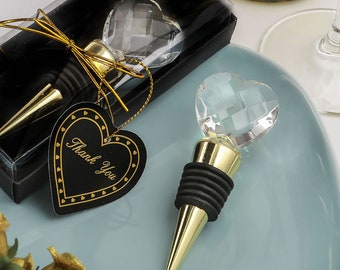 Crystal Heart Bottle Stopper Crystal Heart Gold Bottle Stopper Wedding Favor Gold Heart Favors Gold Wedding Favors Crystal heart Stopper