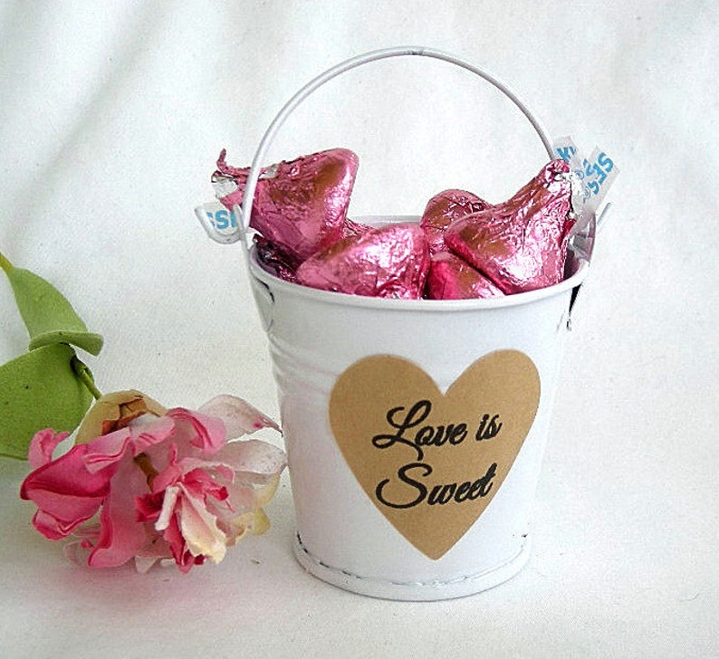 White Mini Bucket Favor Tin Pail Favors Love is Sweet Wedding Etsy