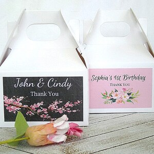 Wedding Favor Boxes Custom Gable Boxes Birthday Baby Shower Favors Small Gable Box White Kraft Rustic Favor Box w Personalized Label image 2