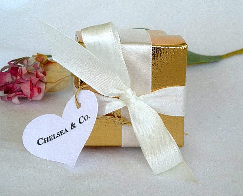 Gold Favor Boxes Gold Wedding Favor Boxes Cheap Wedding Favors Custom Wedding Favor Box w Personalized Tag Silver Gold Wedding Shower Favors image 4