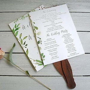 custom wedding Fans Wedding program fans Greenery Leafy Rustic Wedding Fan Favors Birthday Fans Favors Printed fully Assembled
