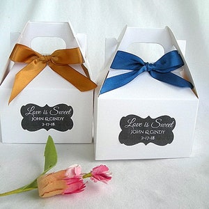Wedding Favor Boxes Custom Gable Boxes Birthday Baby Shower Favors Small Gable Box White Kraft Rustic Favor Box w Personalized Label image 9