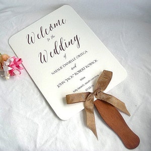 Custom Wedding Fans Wedding Program Fans Ivory Rustic Wedding Favor Fans Fully Assembled Printed Wedding Fans Personalized Wedding Fans