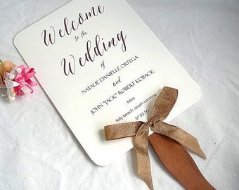 Custom Wedding Fans Wedding Program Fans Ivory Rustic Wedding Favor Fans Fully Assembled Printed Wedding Fans Personalized Wedding Fans