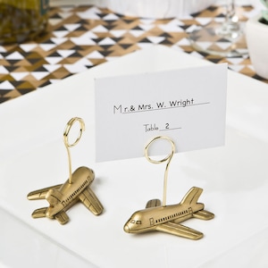 Airplane Place Card Holders Plane Placecard Holders Wedding Travel theme Table Card Holders Plane Travel Table Card Holder Gold Plane Favors