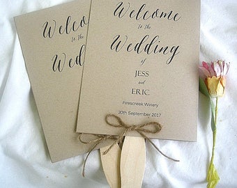 Rustikale Hochzeitsfächer Benutzerdefinierte Hochzeitsfächer Personalisierte Hochzeitsprogramme Gedruckte und vollständig montierte Hochzeitsfächer