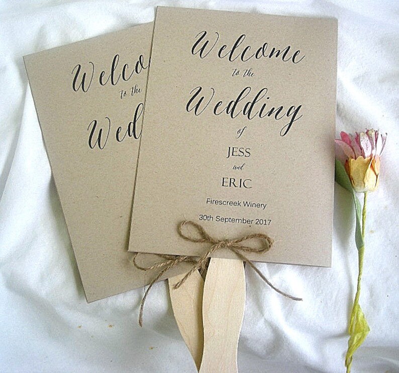 Wedding Fan Wedding Program Fans Kraft Rustic Ceremony Program Etsy
