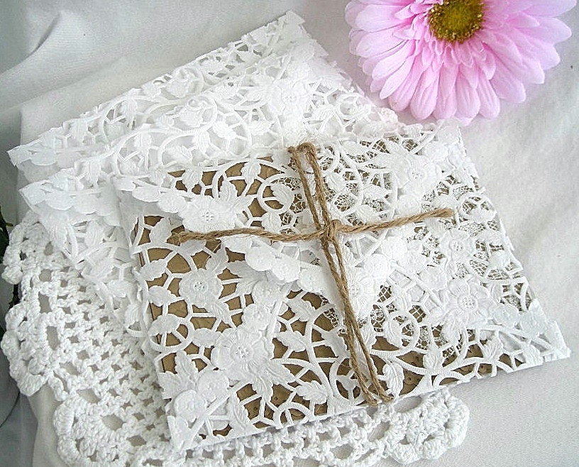 Doily Envelope Wedding Invitations Vintage Handmade A2 White | Etsy