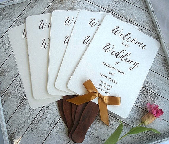 Neutral and White Rustic Wedding Fans