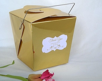 Chinese Takeout Box Personalized Wedding Favor Boxes Gold Silver Pink Aqua Assembled Custom Favor Boxes Custom Birthday Favor w Custom Tag