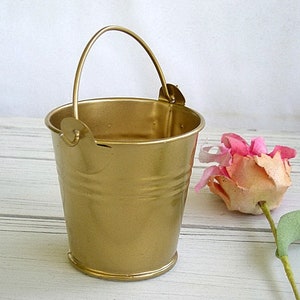 Mini Bucket Favor Wedding Favor Buckets Custom Mini Metal Pail Bucket Party Favor Love is Sweet Chalkboard Personalized Plant Holder Gold
