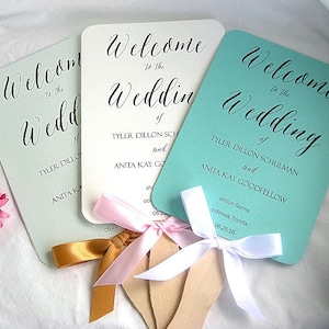 Personalized wedding Fans    Ivory Turquoise Mint Green Custom Wedding Programs Fans Printed fully Printed and fully assembled fan favors