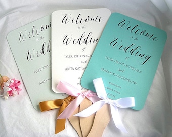 Personalisierte Hochzeit Fächer Elfenbein Türkis Mintgrün Benutzerdefinierte Hochzeitsprogramme Fans Gedruckt vollständig Gedruckt und komplett montiert Fan Bevorzugungen